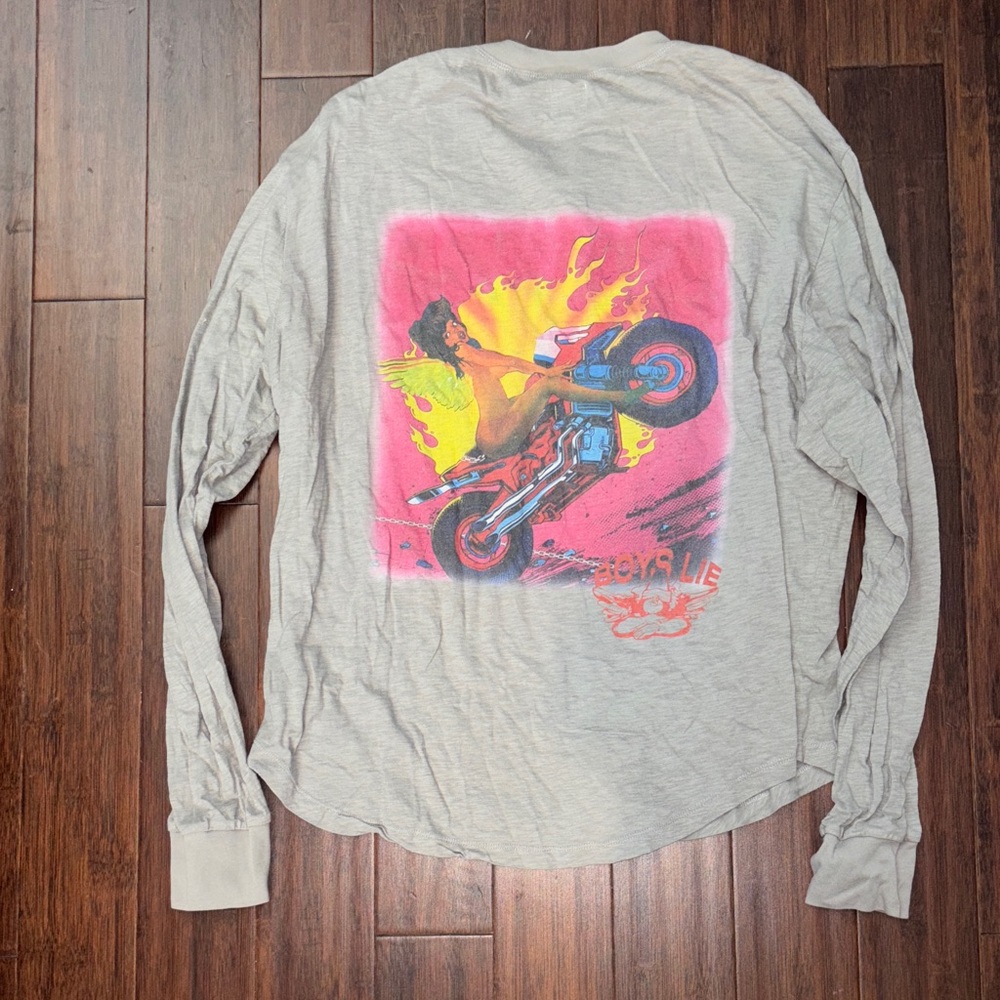 Boys Lie Gray Long Sleeve Henley with Motorcycle Graphic